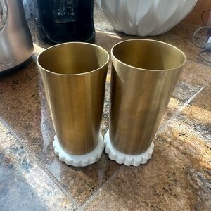 Anthropologie Gold Tumblers/Shot Glass with White Base